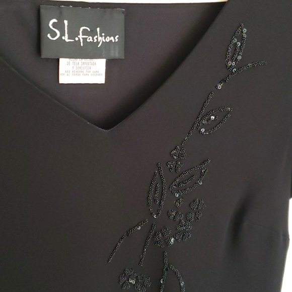 S. L. Fashions • Black Beaded Formal Knee Length Dress • Size 10 - Picture 2 of 6